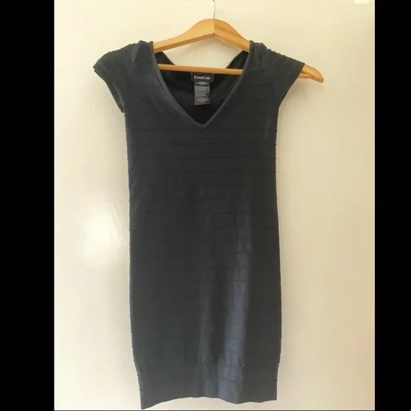 Bebe black bodycon dress w/short sleeves - Picture 2 of 5